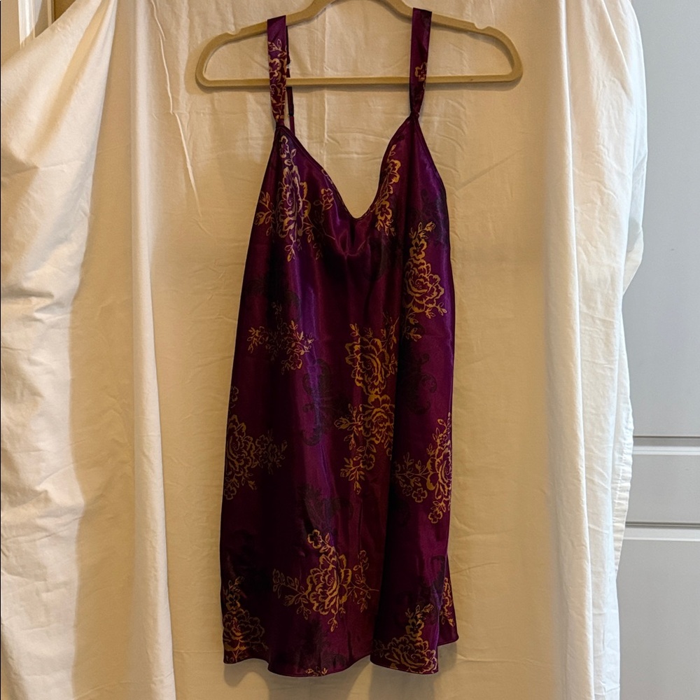 Purple Floral Satin Slip Dress